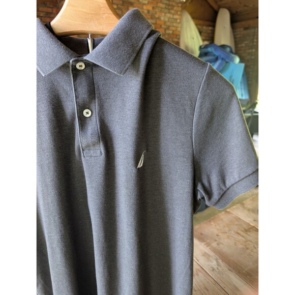 Nautica Polo Men's Medium Gray Short Sleeved Slim Fit Cotton Poly Blend Preppy - Picture 3 of 16